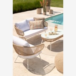 J-Line - Loungebord til udenfor 116x43x58cm, Natur og Hvid 