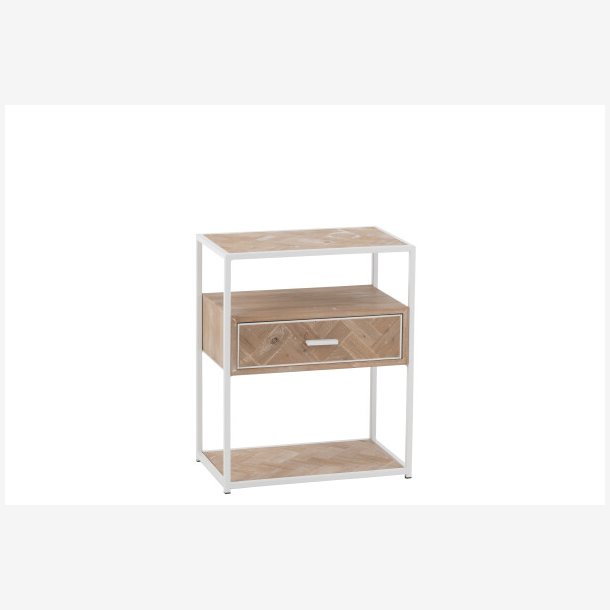 J-Line - Sidebord m. Sildeben bordplade og 1 skuffe 50x61x30cm, Hvid og Natur 