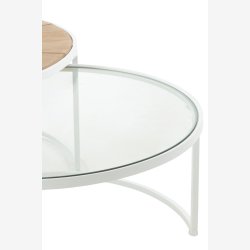 J-Line - St m. 2 sofaborde i tr, metal og glas 91/71x91/71x41/39cm, Hvid og Natur