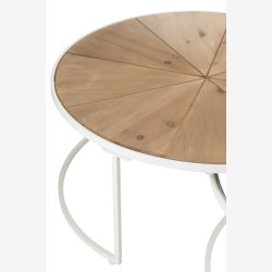 J-Line - St m. 2 sofaborde i tr, metal og glas 91/71x91/71x41/39cm, Hvid og Natur