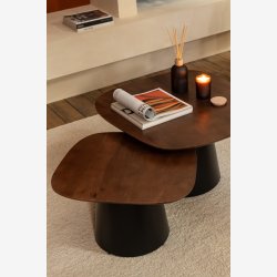 J-Line - Sideborde/Sofaborde st m/2 mangotr L: 74/60 H: 43/39 cm, Brun