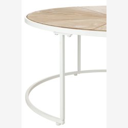 J-Line - St m. 2 sofaborde i tr, metal og glas 91/71x91/71x41/39cm, Hvid og Natur