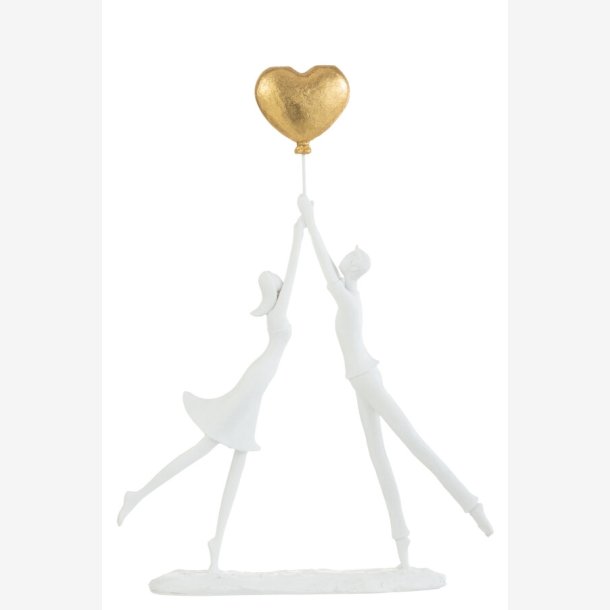 J-Line - Par m/hjerteballon "Hold on to love" Poly Hvid/Guld H: 37 B: 27 cm. 