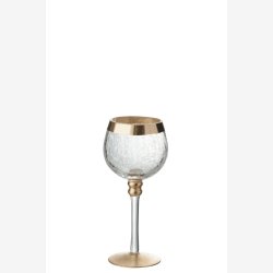 J-Line - Lysestage m/fod krakkeleret glas m/guld kant H: 20cm. 