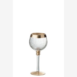 J-Line - Lysestage m/fod krakkeleret glas m/guld kant H: 20cm. 