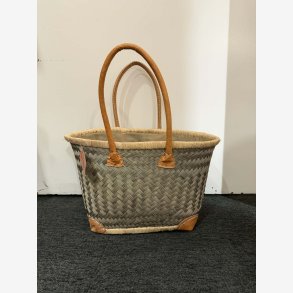 Madam Gr�skar - Strandtaske Gr�n/Beige 40x23,5cm.