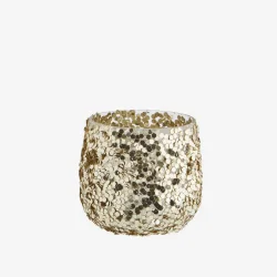 Madam Stoltz - Lysestage m/pailletter Guld D: 8 H: 7 cm.