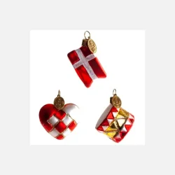 Brink Nordic - Juletrs Ophng Klassisk Jul - Dannebro Flag, Tromme &amp; Julehjerte 4 cm. 