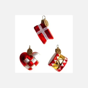 Brink Nordic - Juletrs Ophng Klassisk Jul - Dannebro Flag, Tromme & Julehjerte 4 cm. 
