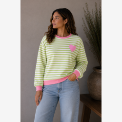 Marta Du Chateau - MdcVilda Lang�rmet T-Shirt m. striber Gr�n/Pink 