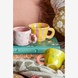 Bloomingville - Nini Kop m. prikker Gul/Gr�n/Lyser�d Stent�j D7,5xH5,5 cm.