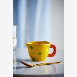 Bloomingville - Nini Kop m. prikker Gul/Gr�n/Lyser�d Stent�j D7,5xH5,5 cm.