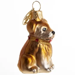 Brink Nordic - Juletrs Ophng hund Lysebrun 5 cm. Glas