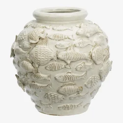 Madam Stoltz - Vase m/fisk R�hvid Stent�j D:28x27 cm.