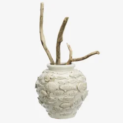 Madam Stoltz - Vase m/fisk R�hvid Stent�j D:28x27 cm.