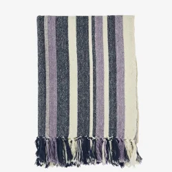Madam Stoltz - Plaid m/striber R�hvid/bl�/lilla 125x175 cm.