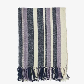 Madam Stoltz - Plaid m/striber R�hvid/bl�/lilla 125x175 cm.