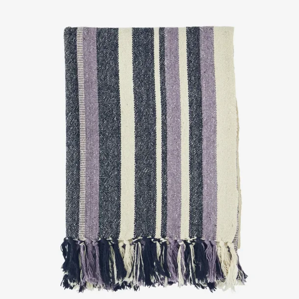 Madam Stoltz - Plaid m/striber R�hvid/bl�/lilla 125x175 cm.