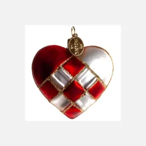 Brink Nordic - Juletrs Ophng Flettet Julehjerte Rd, Hvid & Guld 5 cm. Glas