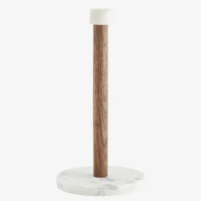 Madam Stoltz - Kkkenrulleholder Hvid Marmor/Akacietr H: 30 cm. 