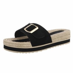 OLGA - Slip-In Sandal m/"Guld" Sp�nde Sort/Natur