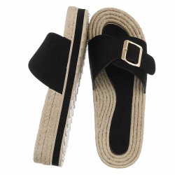 OLGA - Slip-In Sandal m/"Guld" Sp�nde Sort/Natur