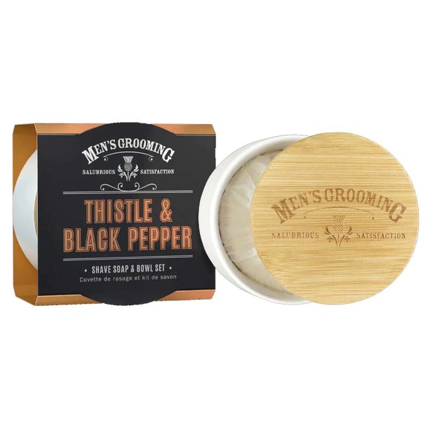 Mens Grooming Thistle &amp; Black pebber Barbersbe i skl Set 100g