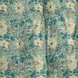 Madam Stoltz - Madras/hynde 60x100cm. Blomstret Grn, Gr &amp; Hvid.