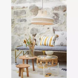 Madam Stoltz - Pudebetrk Stribet m/Kvaster Hvid Gul Gr 40x60cm Bomuld.