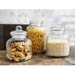 Chic Antique - Opbevaringsglas m/riller &amp; gummipakning - glas H: 32 : 17,5 cm.