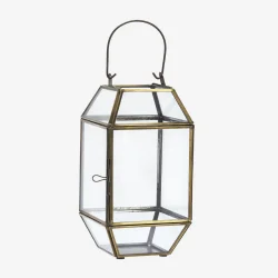 Madam Stoltz - Lanterne m/hank &amp; lge Antik Messing metal/glas H: 27,5 B: 13,5 D: 13,5 cm. 