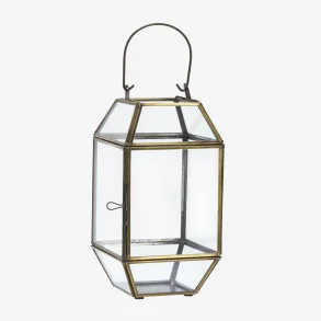 Madam Stoltz - Lanterne m/hank & lge Antik Messing metal/glas H: 27,5 B: 13,5 D: 13,5 cm. 