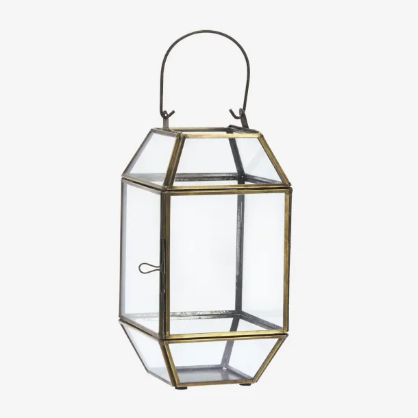 Madam Stoltz - Lanterne m/hank &amp; lge Antik Messing metal/glas H: 27,5 B: 13,5 D: 13,5 cm. 