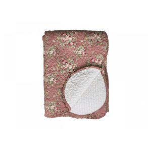 Chic Antique - Quilt m/blomster & Blget kant Gl. Rosa 130 x 180 cm.