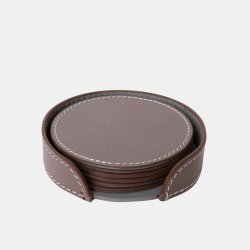 RSKOV - Coasters i hndlavet lder st m/6stk. inkl. holder Elephant.