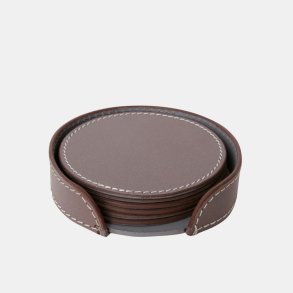 RSKOV - Coasters i hndlavet lder st m/6stk. inkl. holder Elephant.