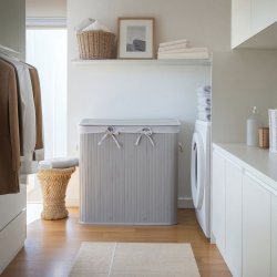 Vasketjskurv m/3 rum, Gr bambus 144 L. 60 X 40 X 60 cm.