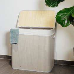 Vasketjskurv m/3 rum, Gr bambus 144 L. 60 X 40 X 60 cm.