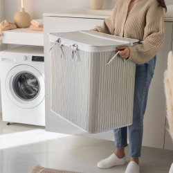 Vasketjskurv m/3 rum, Gr bambus 144 L. 60 X 40 X 60 cm.