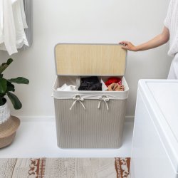 Vasketjskurv m/3 rum, Gr bambus 144 L. 60 X 40 X 60 cm.