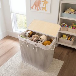 Vasketjskurv m/3 rum, Gr bambus 144 L. 60 X 40 X 60 cm.