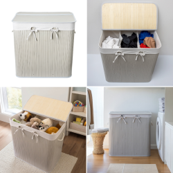 Vasketjskurv m/3 rum, Gr bambus 144 L. 60 X 40 X 60 cm.