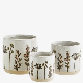 Madam Stoltz - Urtepotteskjuler m/Blomster R�hvid - Flere st�rrelser